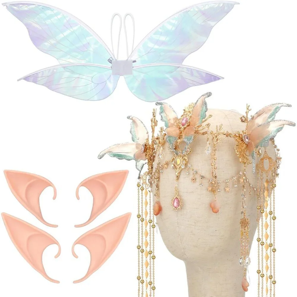 Fairy Elf Accessories Set Costume Wings Crown Ears Halloween Cosplay